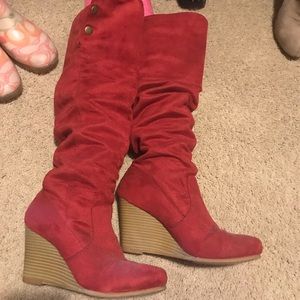 Tall red slouch boots